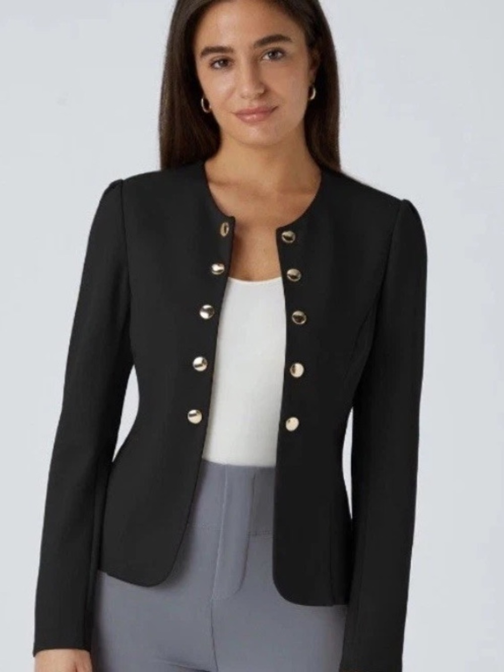Halara Jacket XL Black Gold Buttons Military Business Academia Moto Stretch